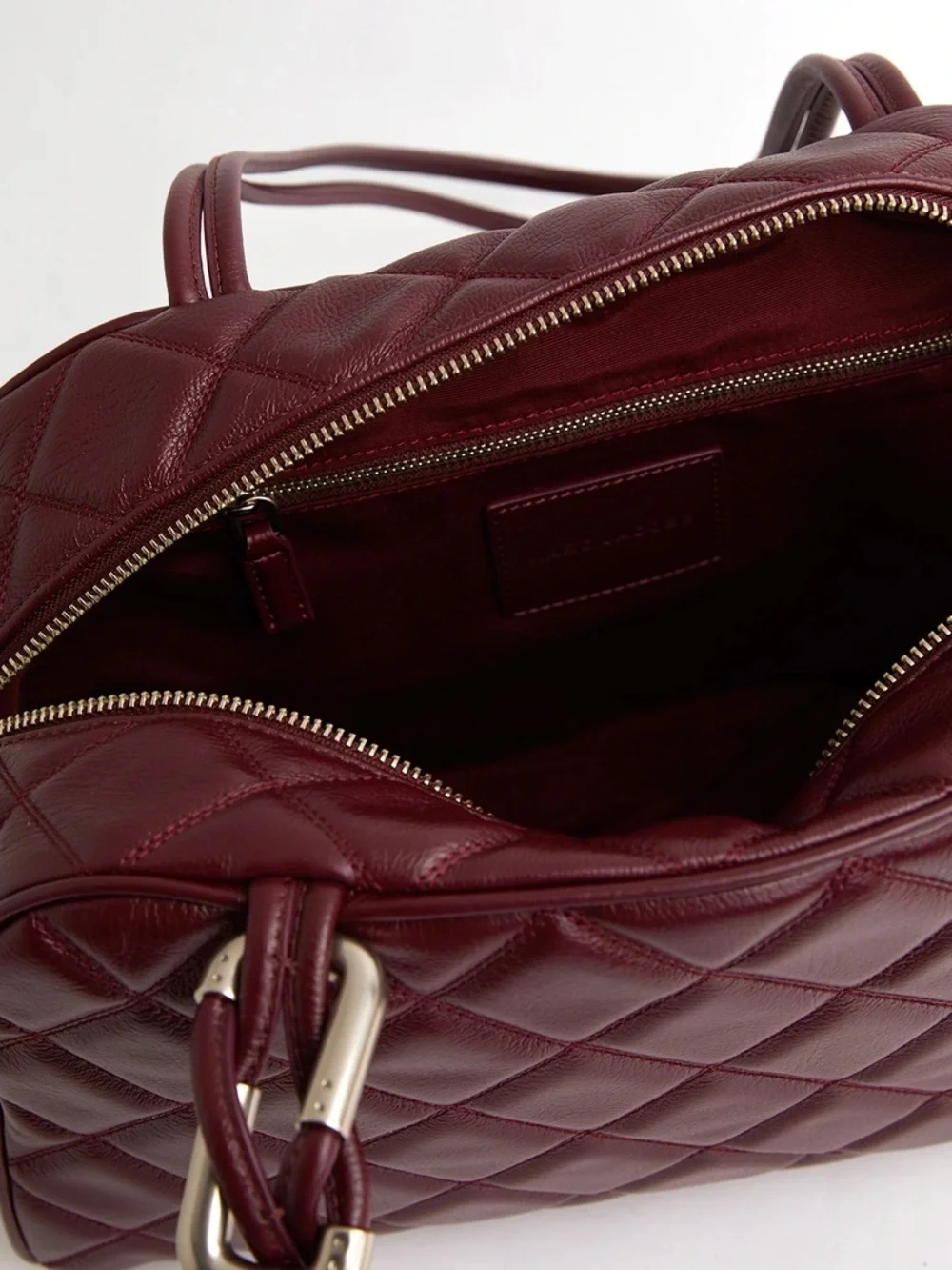 NWT Marc Jacobs The Dual Smooth Leather Quilted Shoulder Bag Dark Plum Maroon - Picture 3 of 15
